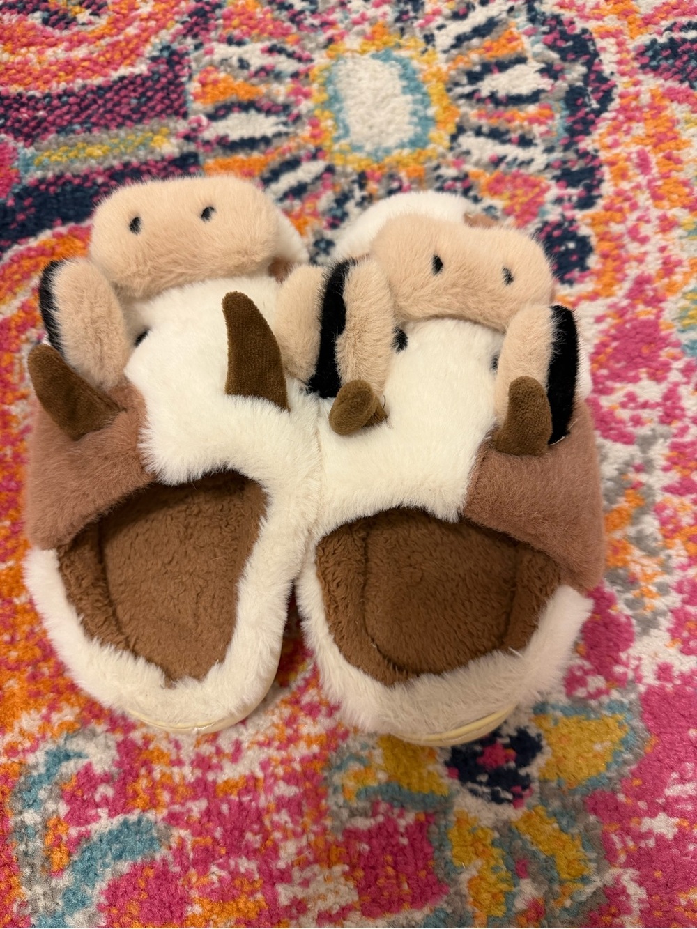 Cute Cow Plush Slippers - Brown & White